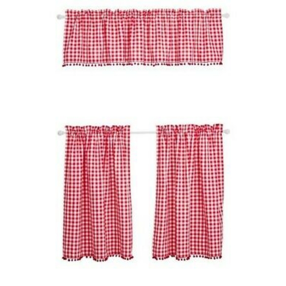 🌺 New Pioneer Woman Red Gingham Kitchen Window Curtains - Picture 5 of 11